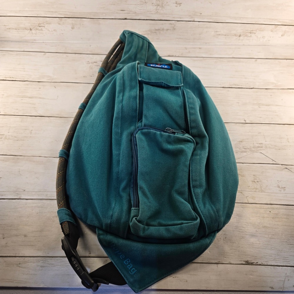 KAVU Rope Bag Teal Canvas Sling Backpack Adjustable Rope Strap Crossbody